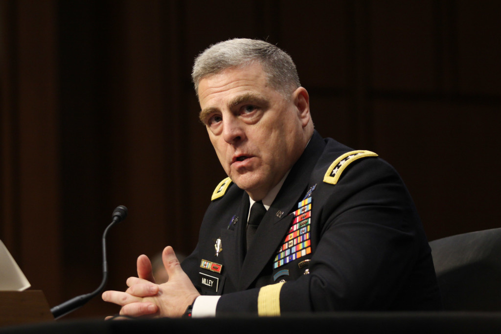 Gen. Mark Milley answers questions at his confirmation hearing to be Chief of Staff of the Army at the Senate Armed Services Committee on July 21, 2015 on Capitol Hill in Washington. Milley responded to questions about the deaths of four Marines and a sailor who were killed Thursday in Chattanooga, Tennessee.  (AP Photo/Lauren Victoria Burke)