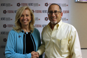 Federal Drive host Tom Temin, right, interviewed Under Secretary for Veterans Benefits Allison Hickey. 