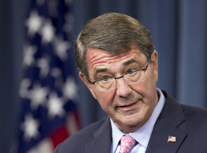 In this Sept. 30, 2015, photo Defense Secretary Ash Carter speaks to reporters during a news conference at the Pentagon. The defense policy bill is one of the few bipartisan measures in Congress that has become law for more than a half-century. Not so fast this year as President Barack Obama threatens to veto the bill moving through the House amid a bitter dispute about government spending. Carter told reporters on Wednesday that he wants Obama to veto it.  (AP Photo/Manuel Balce Ceneta)